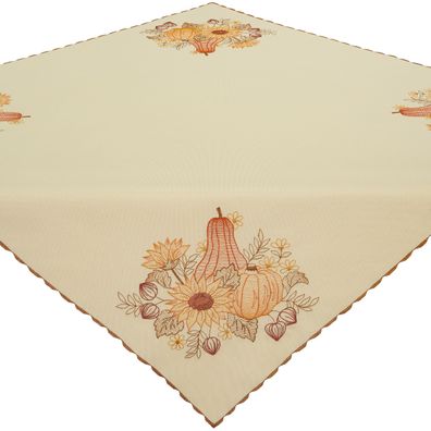 Tischdecke Halloween Beige Kürbis 85x85 Tischwäsche Herbstlich Bestickt Hossner