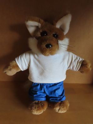 Figur Plüschtier Fuchs mit blauer Hose blauem Latz weißes Shirt Heunec ca. 35cm