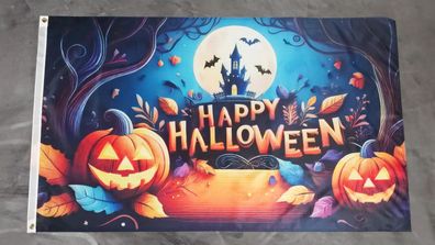 Fahne Flagge Happy Halloween Schloss Spukschloss - 90 x 150 cm