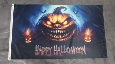 Fahne Flagge Happy Halloween Kürbis mit Zähnen - 90 x 150 cm