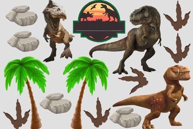 Dinosaurier Essbar T-Rex Tortenaufleger Torte Geburstag Zuckermasse + NAME