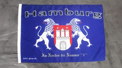 Fahne Flagge Hamburg im Norden die Nr. 1 - Stockfahne - 30 x 45 cm