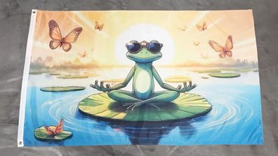 Fahne Flagge Frosch Wetterfrosch Yoga Schmetterlinge Seerose - 90 x 150 cm