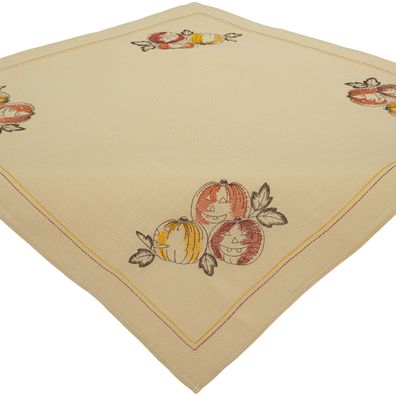 Tischdecke Halloween Mitteldecke Kürbis 85x85 Tischwäsche Bestickt Herbst Hossner