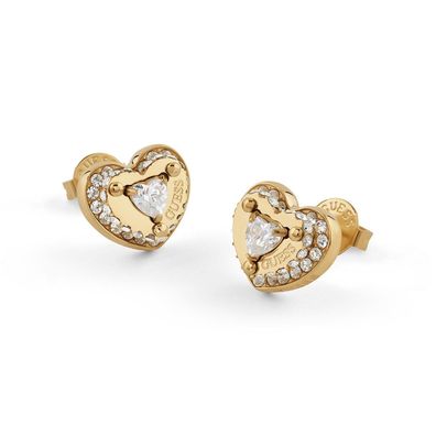 Guess Schmuck Damen-Ohrringe Ohrstecker Herz Pave Goldfarben JUBE05551JWYGT/U