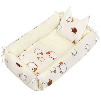 Multifunktionaler Nistkasten mit Füllung und Bettdecke New Baby Schafe beige