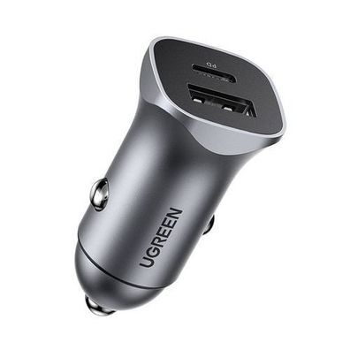 Ugreen USB-C/USB Auto Ladegeraet mit 24W Power Delivery Schnellladefunktion, Grau
