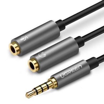 Ugreen Kopfhoerer-Splitterkabel 3,5 mm Klinke AUX mit Mikrofon 20 cm, Stereo-Ausg