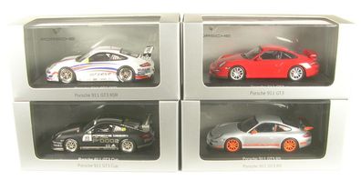 Porsche GT3-Set mit 4 Modellen (911 GT3, 911 GT3 RS, 911 GT3 Cup, 911 GT3 RSR) 1:4
