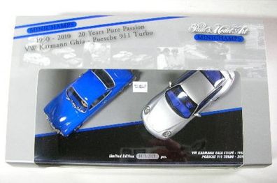 Set - VW Karmann GHIA Coupé 1955 - Porsche 911 Turbo 2010 1:43 in OVP mit Acrylhaub