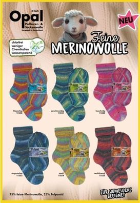 100g Opal Feine Merinowolle 4-fach Sockenwolle Garn zum stricken GP 129,50€/1kg