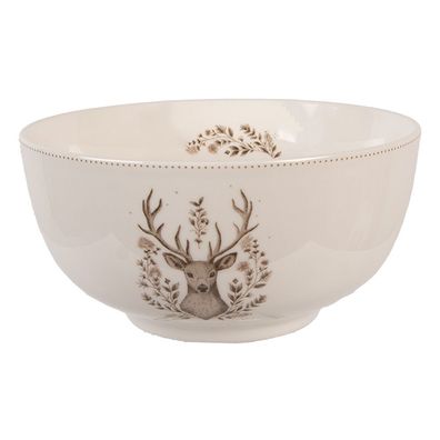 Clayre & Eef Schale 500 ml Beige Porzellan Hirsch (Gr. Ø 14x7 cm / 500 ml)