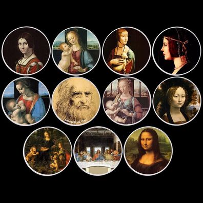 11 Stück USA Medaillen Leonardo Da Vinci Portraits Neusilber mit Farbe (AP1309252)