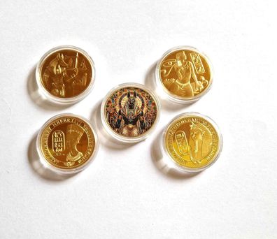 5 Stück Ägyptische Pharao Medaillen vergoldet (PM1309252)