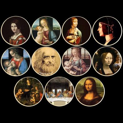 11 Stück USA Medaillen Leonardo Da Vinci Portraits vergoldet mit Farbe (AP1309253)