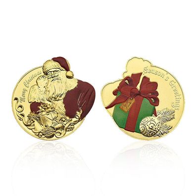 Medaille Merry Christmas, Santa Claus Medaille vergoldet(Med13092511)