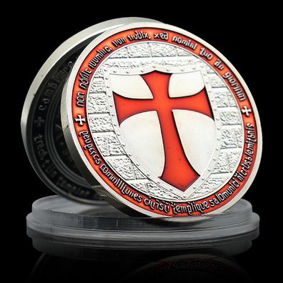 Schöne Medaille Tempelritter versilbert mit Farbe(Med1309259)