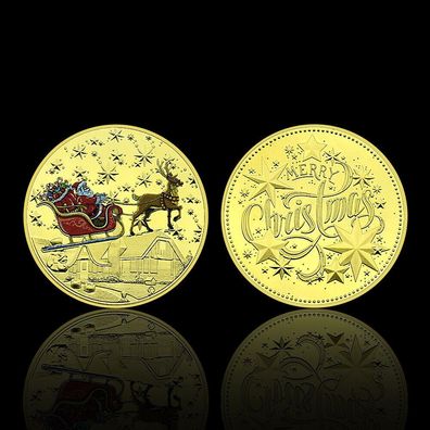 Medaille Weihnachten/Renntier Medaille/ vergoldet mit Farbe (Med13092520)