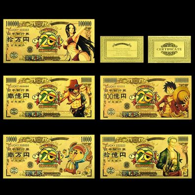 5er Sammler Set Goldfolie Banknote Anime O. Piece (CM130925100)