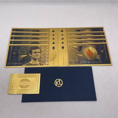 5 Stück ETH Krypto Banknoten + Zertifikat Gold Plated(K13092560)