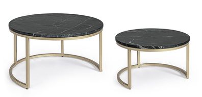 Beistelltisch 2er Set Prescott Stahlgestell Gold Acryllackiert mit Marmorplatten