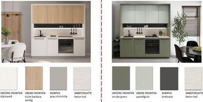Küche, Schränke, Küchenzeile 210 cm mit Arbeitsplatte - Farben auswählbar - Neu!
