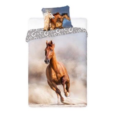Pferde-Bettwäsche „Horses 006 – Gniady“ 140x200 + 70x90, 100 % Baumwolle, Reißvers