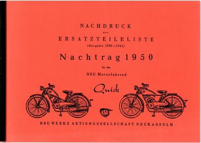 Ersatzteilliste NSU Quick, Motorfahrrad, Oldtimer