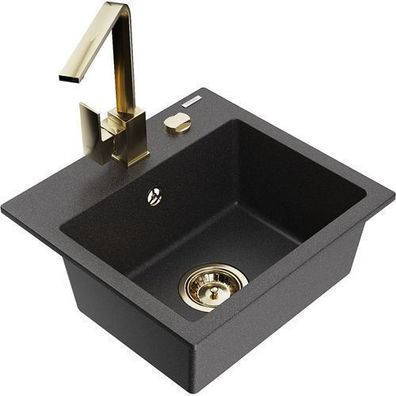Mexen Milo Granitspüle mit Goldmischer, Schwarz