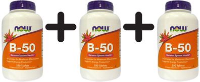 3 x NOW Foods Vitamin B-50 - 250 tablets