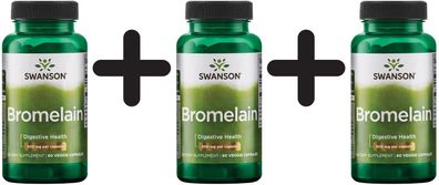 3 x Swanson Bromelain 1,200 GDU, 500mg - 60 vcaps