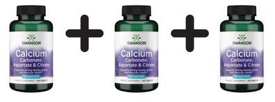 3 x Swanson Calcium (Carbonate, Aspartate & Citrate), 500mg - 100 tabs