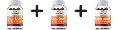 3 x Swanson Elderberry Gummies with Zinc & Vitamin C, Berry - 60 gummies