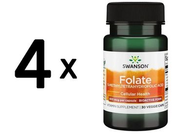 4 x Swanson Folate (5-Methyltetrahydrofolic Acid), 400mcg - 30 vcaps