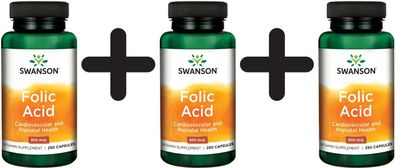 3 x Swanson Folic Acid, 800mcg - 250 caps
