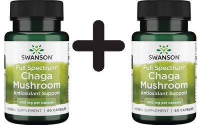 2 x Swanson Full Spectrum Chaga Mushroom, 400mg - 60 caps