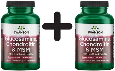 2 x Swanson Glucosamine, Chondroitin & MSM, 750/600/300mg - 360 mini-tabs
