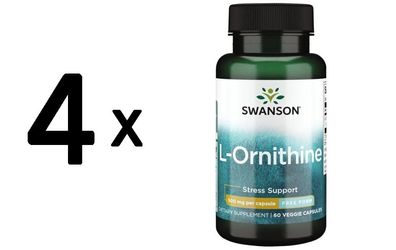 4 x Swanson L-Ornithine Amino Acid, 500mg - 60 vcaps