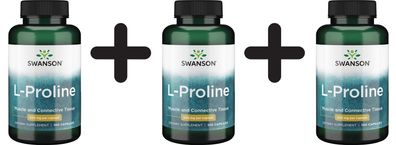 3 x Swanson L-Proline, 500mg - 100 caps