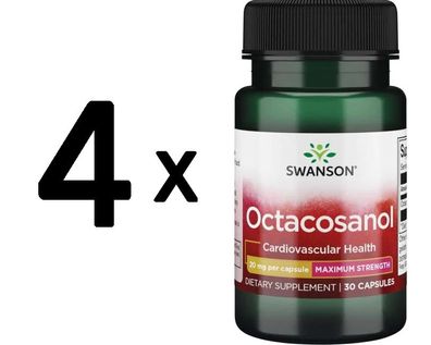 4 x Swanson Octacosanol, Maximum-Strength 20mg - 30 caps