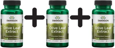 3 x Swanson Olive Leaf Extract, 750mg Super Strength - 60 caps