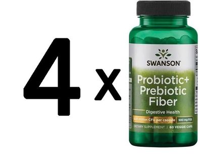 4 x Swanson Probiotic+ Prebiotic Fiber - 60 vcaps