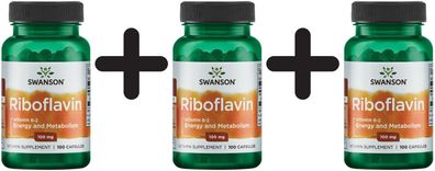 3 x Swanson Vitamin B-2 (Riboflavin), 100mg - 100 caps