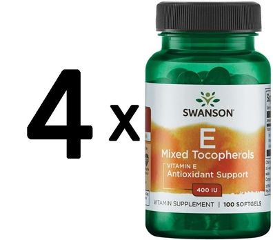 4 x Swanson Vitamin E Mixed Tocopherols, 268mg - 100 softgels