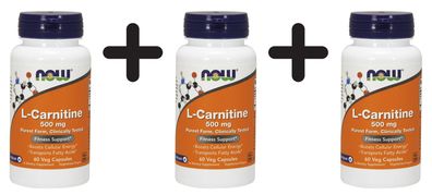 3 x NOW Foods L-Carnitine, 500mg - 60 vcaps