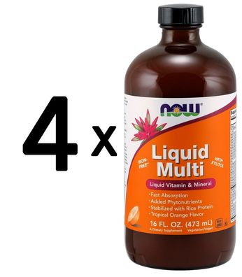 4 x NOW Foods Liquid Multi, Orange - 473 ml