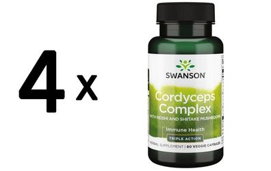 4 x Swanson Cordyceps Complex with Reishi and Shiitake - 60 vcaps