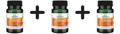 3 x Swanson Folate (5-Methyltetrahydrofolic Acid), 400mcg - 30 vcaps