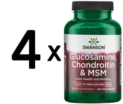 4 x Swanson Glucosamine, Chondroitin & MSM, 750/600/300mg - 360 mini-tabs