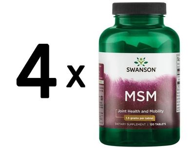 4 x Swanson MSM Methylsulfonylmethane, 1500mg - 120 tabs